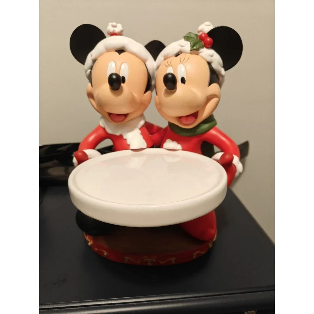 Rare Disney Mickey & Minnie Mouse Christmas Cookie Holder & Ceramic Tray - Clean